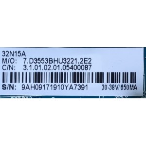 MAIN FUENTE ((COMBO)) PARA TV SEIKI / NUMERO DE PARTE SC-32HS970N / CV3553BH-U32 / 32N15A / 9AH09171910 / 7.D3553BHU3221.2E2 / 3.1.01.02.01.05400087 / 9AH09171910YA / PANEL ST3151A05-8 / MODELO SC-32HS970N