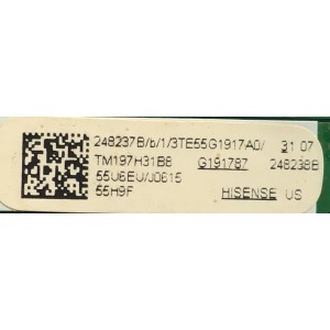MAIN PARA TV HISENSE NUMERO DE PARTE 248237 / 248238 / RSAG7.820.8887/ROH / 3TE55G1917A0 / TM197H31BB / G191787 / 55U6EU/J0615 / PANEL HD550V6U52\S0\FJ\GM\ROH / MODELO 55H9F