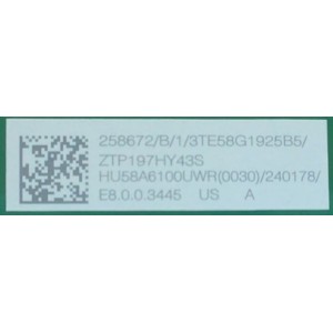 MAIN PARA TV HISENSE NUMERO DE PARTE 258672 / RSAG7.820.8252/ROH / 3TE58G1925B5 / ZTP197HY43S / HU58A6100UWR / 240178 / MODELO 58R6E