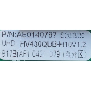 T-CON PARA TV RCA NUMERO DE PARTE AE0140787 / DCBDS-B260B-02 / HV430QUB-H10V1.2 / P2017820L599 / PANEL HV430QUB-H10 / MODELO RTU4300