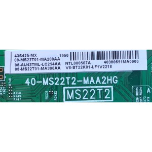 MAIN PARA SMART TV TCL ROKU 4K UHD RESOLUCION (3840 x 2160) NUMERO DE PARTE 08-AU43TML-LC254AA / 40-MS22T2-MAA2HG / MS22T2 / 08-MS22T01-MA200AA / 08-MS22T01-MA300AA / V8-ST22K01-LF1V2218 / NTL000507A / 9708-71-1U / H07802PNI65B2 / MODELO 43S425