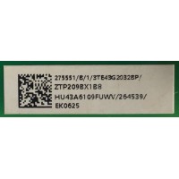 MAIN FUENTE  PARA TV HISENSE NUMERO DE PARTE 275551 / RSAG7.820.9829/ROH / 3TE43G2032EP / ZTP2098X1B8 / HU43A6109FUWV / 264539 / EK0525 / PANEL HD425X1U81-RO3/SO/GM/ROH / MODELO 43A60GMV