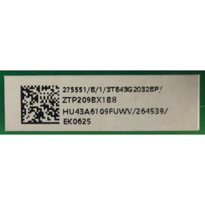 MAIN FUENTE  PARA TV HISENSE NUMERO DE PARTE 275551 / RSAG7.820.9829/ROH / 3TE43G2032EP / ZTP2098X1B8 / HU43A6109FUWV / 264539 / EK0525 / PANEL HD425X1U81-RO3/SO/GM/ROH / MODELO 43A60GMV