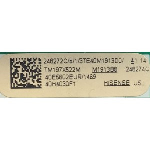 MAIN FUENTE ((COMBO)) PARA HISENSE·ROKU TV / NUMERO DE PARTE 248272 / RSAG7.820.8974/ROH / 40E5602EUR / 248274 / PANEL JHD396V1F01-TXL1/S1/FM/ROH / DISPLAY V400HJ6-PE1 / MODELO 40H4030F1