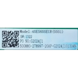 MAIN FUENTE PARA TV HISENSE / NUMERO DE PARTE 278997 / RSAG7.820.9375/ROH / 40E5600EUR / G2024J1 / G2024J101334N / 1322 / PANEL JHD396V1F02-TXL1 / MODELO 40H4030F1