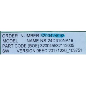 MAIN FUENTE (COMBO) PARA TV INSIGNIA / NUMERO DE PARTE 3200424092 / TP.MS3553.PA592 / 320045532112005 / H17123619 / E254215 / 9EEC 20171220_103751 / PANEL BOEI236WX1 / MODELO NS-24D310NA19 