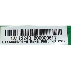 MAIN PARA TV WESTINGHOUSE NUMERO DE PARTE 1A1I2240 / T.RSC8.10A / 1A1I2240-200000617 / LTA460HN01-W / PANEL V460H1-L09 REV.C5 / MODELO TW-46831-C046A