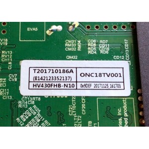MAIN FUENTE (COMBO) PARA TV ONN / NUMERO DE PARTE T201710186A / TP.MS3553.PB801 / 8142123352137 / ONC18TV001 / HV430FHB-N10 / C17120186-0A23398 / PANEL  6N4306NO110 / MODELO 43''