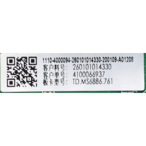 MAIN FUENTE (COMBO) SCEPTRE ANDROID TV 4K UHD SMART TV / NUMERO DE PARTE 260101014330 / TD.MS6886.761 / 4100066937 / 1110-4000094-260101014330-200109-A01208 / P2RK24315A0A / 19127260 / D49E3B8E1153 / HK500WLEDM-JH4DH / PT500GT01-1 / MODELO G50 / A518CVU
