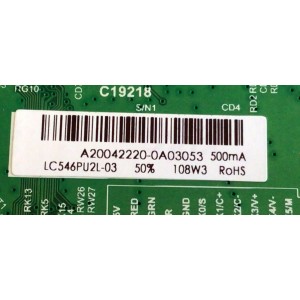 MAIN FUENTE (COMBO) PARA TV SCEPTRE / NUMERO DE PARTE A20042220 / TP.MS3683.PC821 / LC546PU2L-03 / A20042220-0A03053 / PANEL LC546PU2L-03 / MODELOS N55 / N55 POTV83BB / U550CV-U