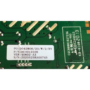 MAIN FUENTE (COMBO) PARA TV RCA / NUMERO DE PARTE AE0012226 / A.20.408D2-13-0X / CQC08001027236 / 408D2-A3 / D042806/20/W/2/RY / 2020525KA00745 / S0120051300 / 200525N1A / PANEL V400HJ6-PE1  C3 / MODELO RLDED4016A-H