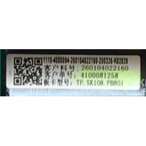 MAIN FUENTE PARA TV WESTINGHOUSE 4100081258 / TP.SK108.PB801 / 260104022160 / DISPLAY PT50GT01-03 / MODELO WD50FB1200