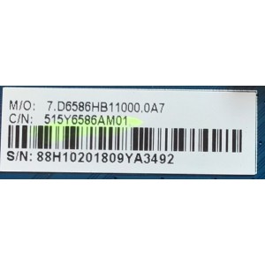 MAIN PARA TV WESTINGHOUSE NUMERO DE PARTE 515Y6586AM01 / CV6586H-B / 7.D6586HB11000.0A7 / 88H10201809YA3492 / PANEL V580DJ4-ME5 / MODELO WR58UB4108 