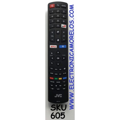 CONTROL REMOTO ORIGINAL NUEVO PARA SMART TV JVC / NUMERO DE PARTE RC311S / 06-531W52-TY01X / 06-532W54-JVC01XS / DF-201812121-Y / DH1807184183 / DF-S52D / MODELOS 43D1680 / 43D1850 / 43D2100 / 49D1850 / 49S6600C / 49UHD18 / RLED-L49A6004K / RLEDL50D2024K