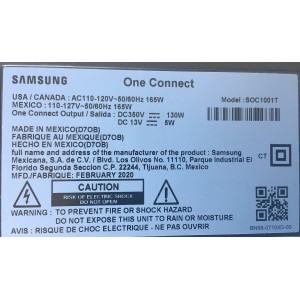 CAJA ONE CONNECT PARA TV SAMSUNG ((NUEVA)) / NUMERO DE PARTE BN96-49140R / BN9649140R / BN44-01066B / BN4401066B / SOC1001T / 43 50 LS03T / MODELOS QN43LS03 / QN43LS03TAFXZA BA01 / QN50LS03TAFXZC / QN50LS03 / QN50LS03TAFXZA AA01