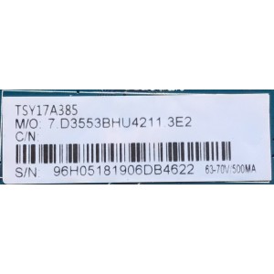MAIN FUENTE PARA TV SEIKI NUMERO DE PARTE TSY17A385 / CV3553BH-U42 / 7.D3553BHU4211.3E2 / 96H05181906DB4622 / PANEL LC390TA2A / MODELO SC-39HS950N