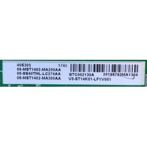 MAIN PARA TV TCL NUMERO DE PARTE 08-SS40TML-LC274AA / 40-MST14S-MAD2HG / 08-MST1402-LC274AA / 08-MST1402-MA300AA / PANEL LVF400ND1L / MODELO 40S305