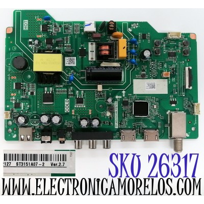 MAIN FUENTE ((COMBO)) PARA TV INSIGNIA HD / NUMERO DE PARTE 0980-0900-1052 / TP.MS3553W.PB765 / 098009001052 / N21061395 / DISPLAY ST3151A07-2 VER.2.7 / MODELO NS-32D310NA21