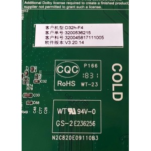 MAIN FUENTE ((COMBO)) PARA TV VIZIO / NUMERO DE PARTE 3200536215 / TP.MT5581.PB758 / 320045817111005 / N18082769 / D32H-F4 / HV320WHB-N86 / DISPLAY HV320WHB-N86 / MODELO D32H-F4 LHBFVMPU