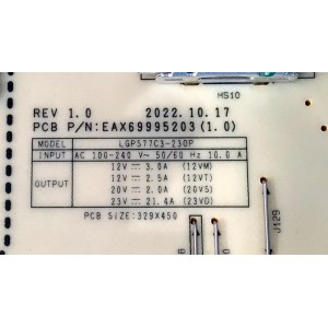 FUENTE DE PODER PARA TV LG / NUMERO DE PARTE 38495701 / EAX69995203 / EAX69995203 (1.0) / 3CPRSL08-0001 / PANEL AC770AQL / MODELO OLED77C3AUA / OLED77C3AUA.DUSQLR