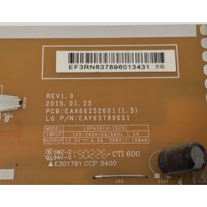 FUENTE DE PODER PARA TV LG / NUMERO DE PARTE EAY63789601 / EAX66252601 / EAX66252601 (1.3) / 63789601 / PANEL NC430EGE / DISPLAY LC430EGY (SH)(A1) / MODELO 43UF6900 / 43UF6900-UC / 43UF6900-UC.BWMYLJR