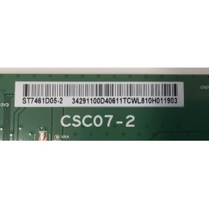 T-CON PARA TV HISENSE / NUMERO DE PARTE 34291100D406 / CSC07-2 / ST7461D05-2 / 34291100D40611TCWL / DISPLAY ST7461D05-2 VER.2.1 / MODELO 75U8H