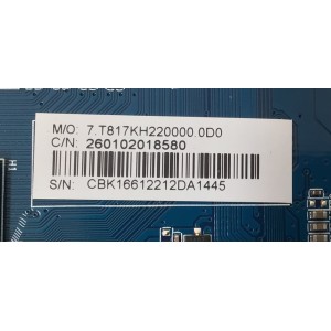 MAIN PARA TV WESTINGHOUSE / NUMERO DE PARTE 260102018580 / CV817-KH / 7.T817KH220000.0D0 / 0405DD8D1374 / PANEL HK650WLEDM-SH8FH / MODELO WR65UX4210