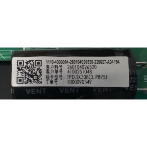 MAIN FUENTE ((COMBO)) PARA TV WESTINGHOUSE HD ((ROKU TV)) / NUMERO DE PARTE 260104026520 / TPD.SK308CL.PB751 / 4100251048 / 1000090349 / 110-4000094 / A22063126 / PANEL HK315LEDM-JH4ZH / DISPLAY PT320AT02-2 VER.2.0 / MODELO WR32HX2210