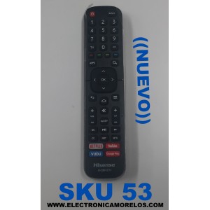 CONTROL ORIGINAL PARA TV HISENSE NUEVO / NUMERO DE PARTE EN2BN27H / G4A191223 / 10002 / 244155 / 19CP / 01140 / MODELOS 32H56G / 40H56G / 50Q7G / 55Q7G / 65Q7G / 75Q7G / 32H5500F / 40H5500F / 55Q8G / 50Q8G