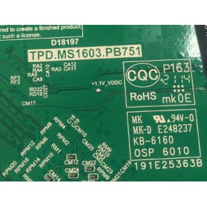 MAIN FUENTE COMBO PARA TV ELEMENT ORIGINAL HD ROKU TV / NUMERO DE PARTE U21051918 / TPD.MS1603.PB751 / CH_XC9C_A / U21051918-0A00025 / PANEL C240Y19-D6 / DISPLAY PT236AT02-4 VER.1.0 / MODELO E1AA24R