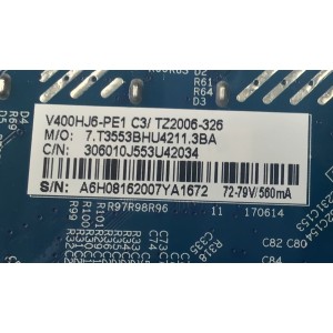MAIN FUENTE COMBO PARA TV RCA ORIGINAL FHD / NUMERO DE PARTE TZ2006-326 / CV3553BH-U42 / 7.T3553BHU4211.3BA / 306010J553U42034 / PANEL CX400DLEDM / DISPLAY V400HJ6-PE1 REV.C3 / MODELO RLDED4016A-E