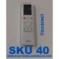 CONTROL REMOTO NUEVO PARA AIRE ACONDICIONADO MIDEA ORIGINAL /  INALAMBRICO / BIOLUMINISCENCIA / NUMERO DE PARTE RG10G4 / TZ303180070273 / RG10G4(B2) / BGEFU1