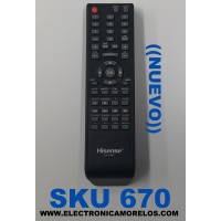 CONTROL REMOTO NUEVO PARA TV HISENSE ORIGINAL / NUMERO DE PARTE EN-KA92 / 175873 / XHY20160912 / IEC R03 / MODELOS 32d37 / 32h3b1 / 32h3b2 / 32h3 C / 32h3e / 40h3b / 40h3 C / 40h3e