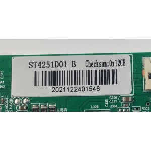 T-CON PARA TV WESTINGHOUSE ORIGINAL / NUMERO DE PARTE ST4251D01-B / 2021122401546 / DISPLAY PT430GT01-1 VER.1.0 / MODELO WR43UT4212