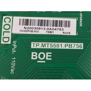 MAIN FUENTE COMBO PARA TV VIZIO ORIGINAL FHD / NUMERO DE PARTE 60103-00644 / TP.MT5581.PB756 / 4300052103 / HV430FHB-N10 / N20030913 / 2C641F57322C / DISPLAY HV430FHB-N42 / MODELO D43FX-F4
