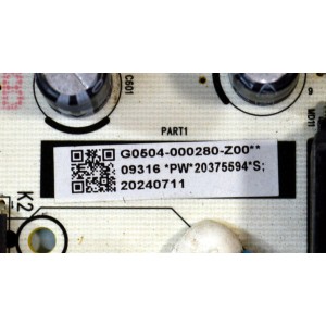 FUENTE DE PODER ORIGINAL PARA TV TCL / NUMERO DE PARTE G0504-000280 / 40-L12KW1-PWB1KG / 11601-500154 / G0504-000280-Z00 / 20375594 / 20240711 / PANEL LVU430NDAL / DISPLAY T430QVN03.G / MODELO 43S470G