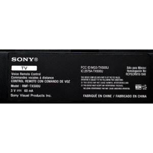 CONTROL REMOTO ORIGINAL PARA SMART TV SONY / CON COMANDO DE VOZ / NUMERO DE PARTE RMF-TX500U / MG3-TX500U / 2575A-TX500U / RCPSORM18-1849 / Q20D0008503B / P18169-C01 / MODELO XBR55A9G / XBR65A9G / XBR75X950G / X955G / X977A9G / XBR85X850G / XBR-98Z9G
