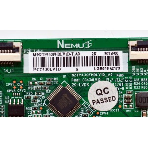 T-CON ORIGINAL PARA TV SCEPTRE / NUMERO DE PARTE N2TP430FHDLV1D / N2TP430FHDLV1D_A0 / CC430LV1D / N2TP430FHDLV1D-T_A0 / 2K-LVDS / LGB516 A2173 / PANEL BOEA430WU1 / DISPLAY CC430LV1D VER.02 / MODELO X437BV-FSRD / X437BV-FSRB