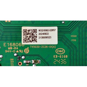 T-CON ORIGINAL PARA TV ONN / NUMERO DE PARTE 513C5030M32 / TV5030-ZC26-01(A) / M32/0092-02657 / 2130006523 / PANEL HF550QUB-F20 / DISPLAY HF550QUB-F20 / MODELO 100012586 55"