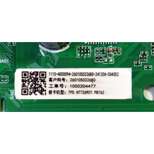 MAIN FUENTE COMBO ORIGINAL PARA TV VIZIO / NUMERO DE PARTE 260105022680 / TPD.NT72690T.PB762 (T) / 1000204477 / 1110-4000094 / 201206-S04352 / S24110504 / PANEL HK315WLEDM-JH3MH / DISPLAY PT320CT01-4 VER.1.0 / MODELO VFD32M-0807 / VFD32M-0807 LHK5T4KA