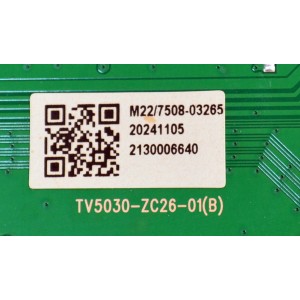 T-CON ORIGINAL PARA TV ONN / NUMERO DE PARTE 513C5030M22 / TV5030-ZC26-01(B) / 303C5030232 / M22/27508-03265 / 2130006640 / PANEL HF500QUB-F20 V2.0 / DISPLAY HF500QUB-F20 REV.2.0 / MODELO 100012585 50"