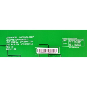 SUB FUENTE DE PODER ORIGINAL PARA TV LG / NUMERO DE PARTE EAY65905512 / LGP83G4-24OP / EPCB89CC2B / 3PCR03374A / 65905512 / MODELO OLED83G4WUA / OLED83G4WUA.BUSYLJR