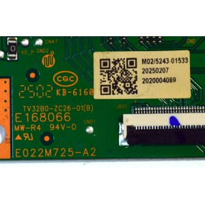 T-CON ORIGINAL PARA TV ONN / NUMERO DE PARTE 513C32B0M02 / TV32B0-ZC26-01(B) / E022M725-A2 / 303C32B0232 / M02/5243-01533 / 2020004089 / PANEL V320BJ9-Q01 / DISPLAY V320BJ9-Q01 REV.C1 / MODELO 100012589 32"