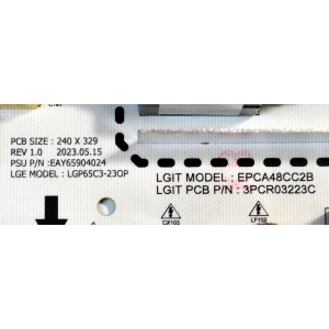 FUENTE DE PODER ORIGINAL PARA TV LG / NUMERO DE PARTE EAY65904024 / LGP65C3-23OP / EPC48CC2B / 3PCR03223C / 65904024 / MODELO OLED65C3AUA / OLED65C3AUA.DUSQLJR