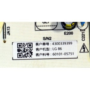 FUENTE DE PODER ORIGINAL PARA TV LG / NUMERO DE PARTE 60101-05751 / PW.A235W2.681 / 430033399 / M25010013 / PANEL BOEB860WQ1TF2E / DISPLAY HF860QUB-F2E / MODELO 86UA7500ZUA / 86UA7500ZUA.CUSFBH