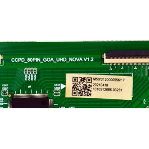 T-CON ORIGINAL PARA TV ONN / NUMERO DE PARTE 513C4953M50 / CCPD_80PIN_GOA_UHD_NOVA V1.2 / M50/2120000556/17 / 1010512686-03281 / PANEL BOEA500WH1 / DISPLAY CC500PV5D VER.17 / MODELO 100012585 50"