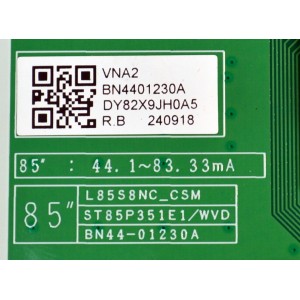 LED DRIVER ORIGINAL PARA TV SAMSUNG / NUMERO DE PARTE BN44-01230A / L85S8NC_CSM / ST85P351E1 / WVD / BN4401230A / PANEL CY-TD085FKAV2H / DISPLAY T850QVN04.4 / BN96-58274A / MODELO QN85Q80DDFXZA