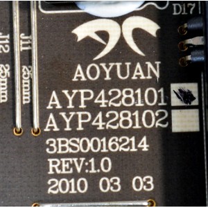 FUENTE DE PODER ORIGINAL PARA TV COBY / NUMERO DE PARTE AYP428101 / 3BS0016214 / AY1150A / PANEL LTA550HQ14 / MODELO LED3DTV5586