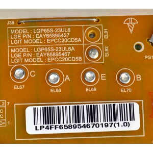 FUENTE DE PODER ORIGINAL PARA TV LG / NUMERO DE PARTE EAY65895467 / LGP65S-23UL6A / EPCC20CD5B / 3PCR03198A / 65895467 / PANEL NC650EQG-ABMH1 / DISPLAY HV650QUB-F9E / MODELO 65UR9000PUA / 65UR9000PUA.BUSFLKR