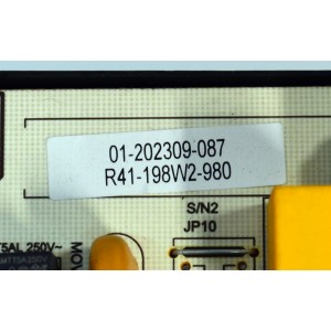 FUENTE DE PODER ORIGINAL PARA TV PROSCAN / NUMERO DE PARTE R41-198W2-980 / PW.A198W2.801 / 01-202309-087 / P23090268 / PANEL D70-C20 / DISPLAY JE695R3HC2LZX / MODELO PWOSU7045